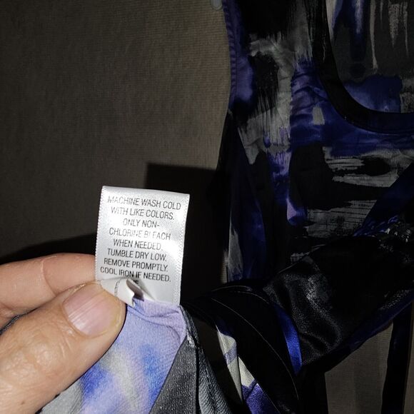 Simply Vera Wang Mini Dress Sz M-Purple/Black Abstract Sleeveless Stretch Tie Bk - Picture 6 of 11